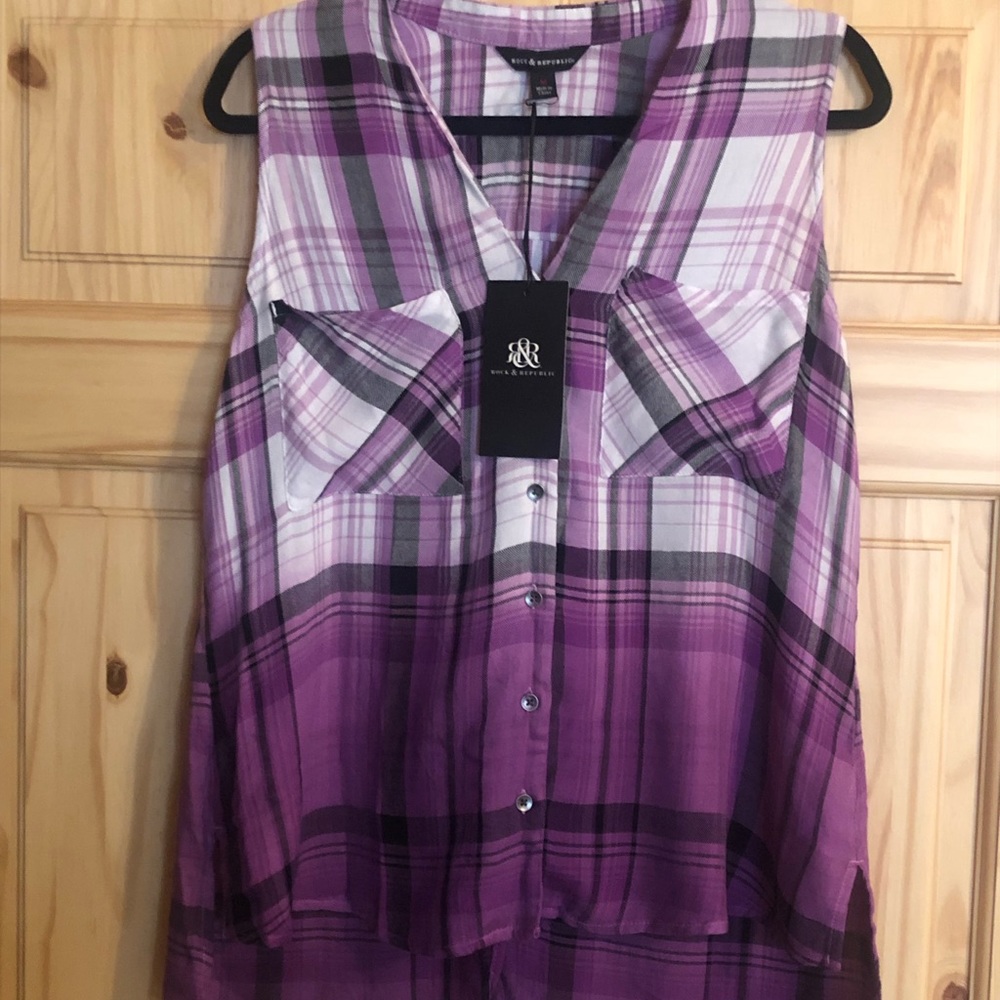 NWT med. Rock & Republic plaid tank 100% rayon